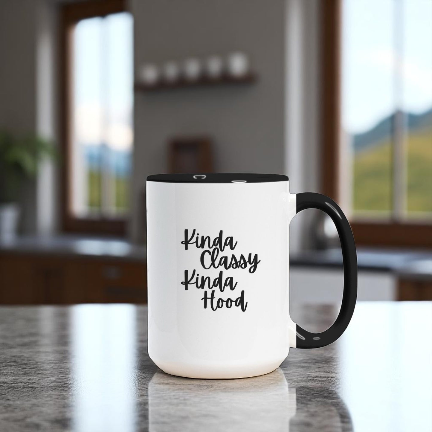 Kinda Classy, Kinda Hood Mug - Deluxe 15oz White Ceramic with Black Handle