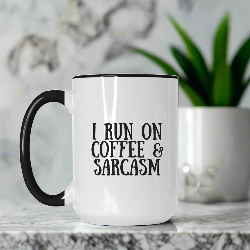 Deluxe Coffee and Sarcasm Mug 15oz (Black + White)