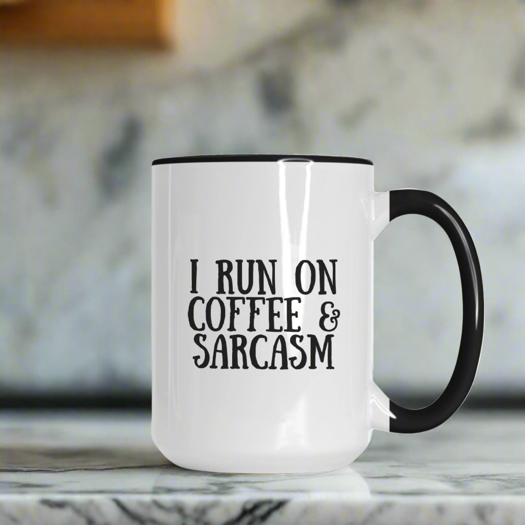 Deluxe Coffee and Sarcasm Mug 15oz (Black + White)