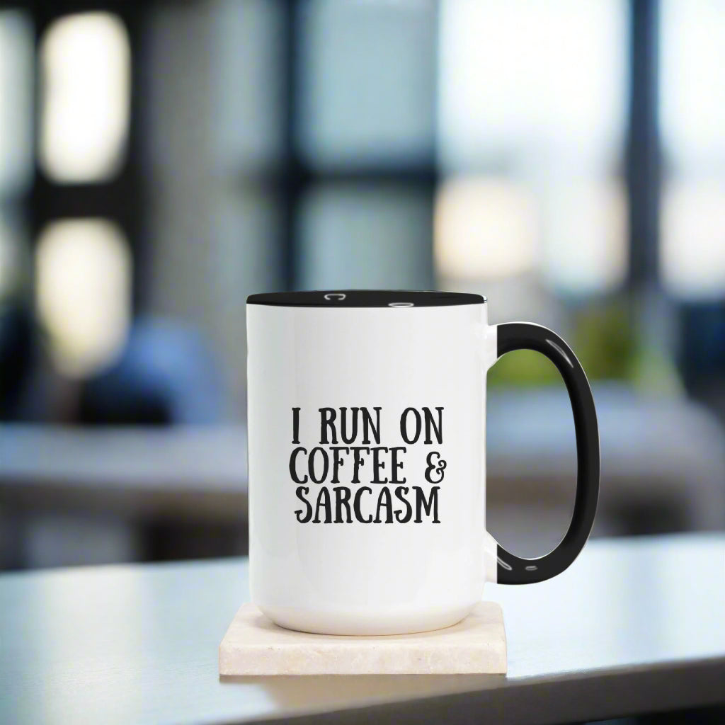 Deluxe Coffee and Sarcasm Mug 15oz (Black + White)